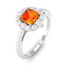 Asscher Cut Created Orange Sapphire and Diamond Frame Engagement Ring Lab Created Orange Sapphire - ( AAAA ) - Quality - Rosec Jewels