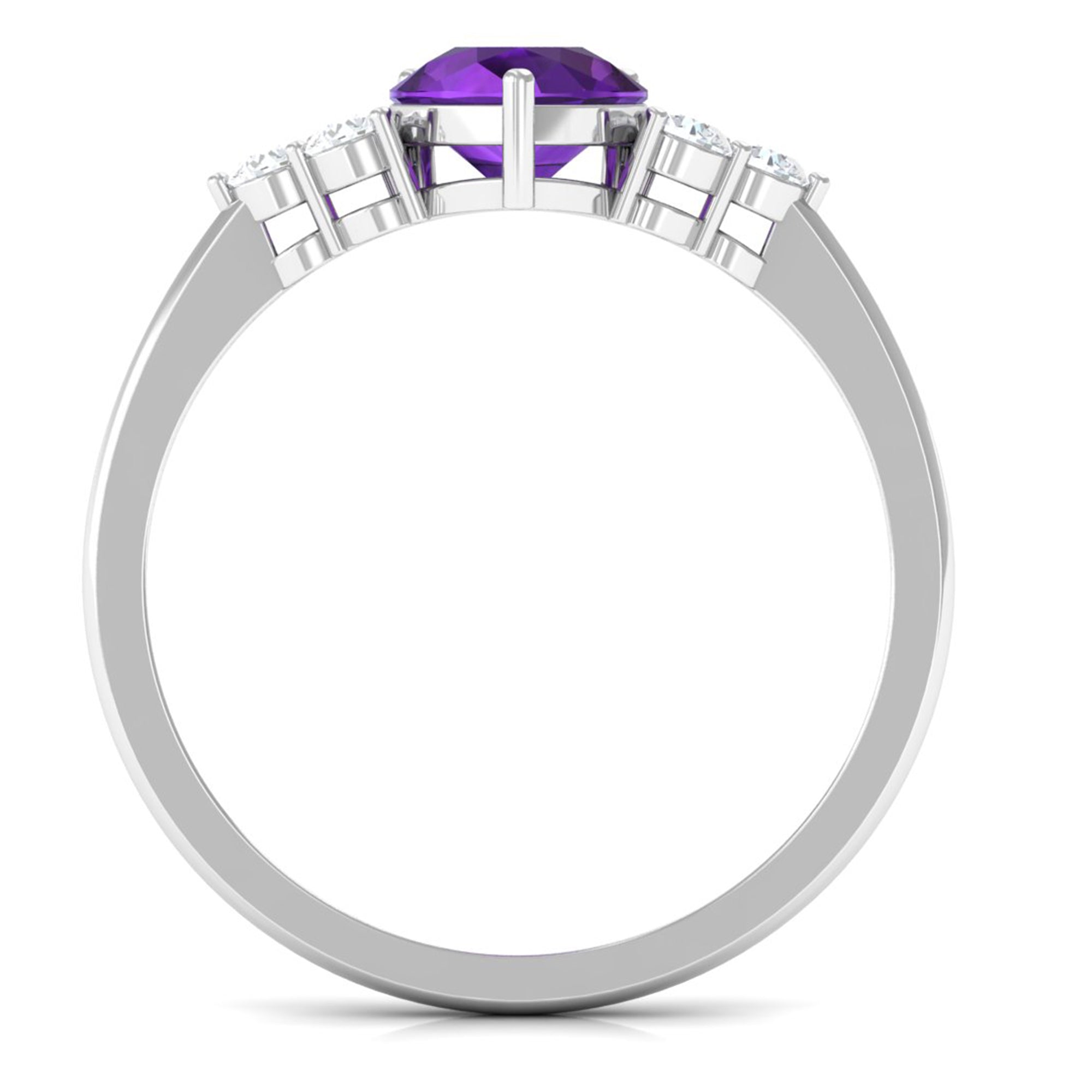 Pear Shape Amethyst Solitaire Ring with Diamond Trio Amethyst - ( AAA ) - Quality - Rosec Jewels