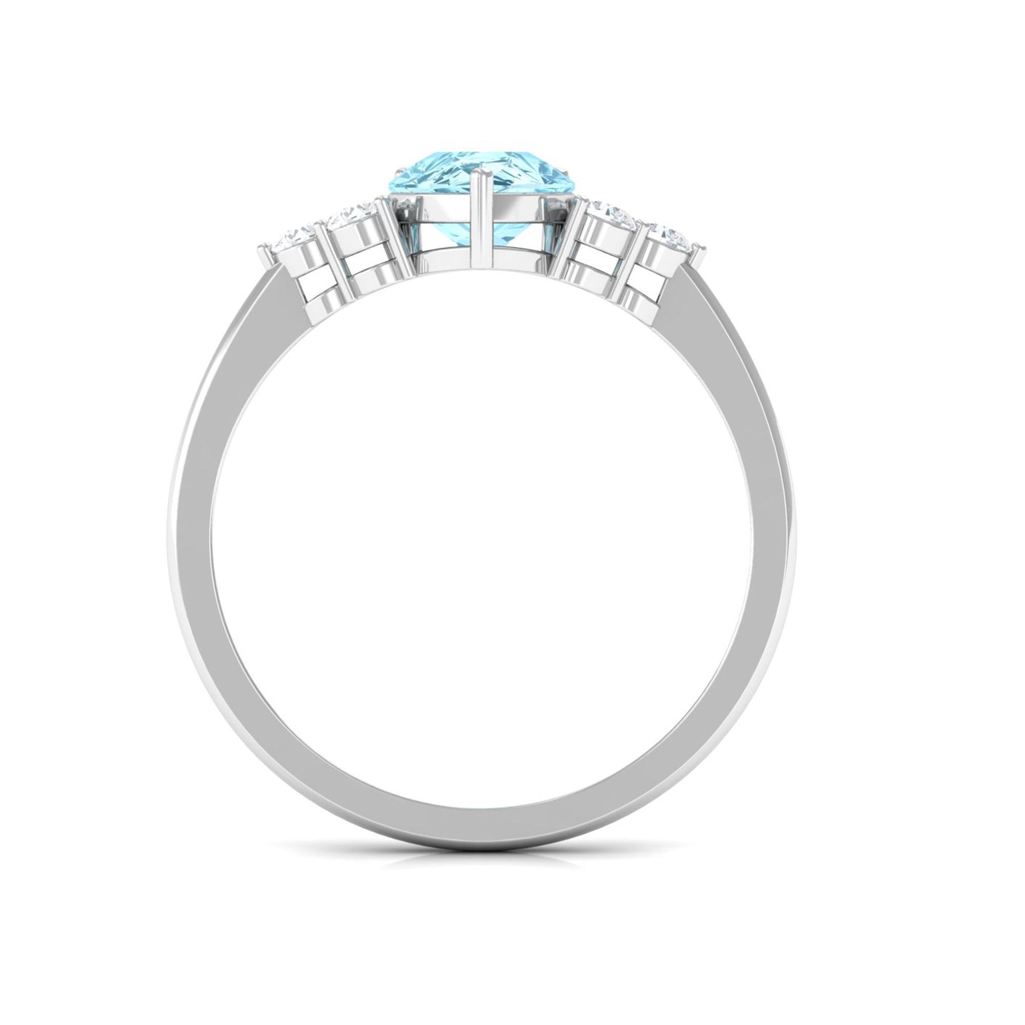 Classic Pear Shape Aquamarine Solitaire Ring with Diamond Trio Aquamarine - ( AAA ) - Quality - Rosec Jewels