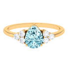 Classic Pear Shape Aquamarine Solitaire Ring with Diamond Trio Aquamarine - ( AAA ) - Quality - Rosec Jewels