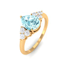 Classic Pear Shape Aquamarine Solitaire Ring with Diamond Trio Aquamarine - ( AAA ) - Quality - Rosec Jewels