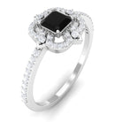 Asscher Cut Created Black Diamond Statement Engagement Ring with Diamond Lab Created Black Diamond - ( AAAA ) - Quality - Rosec Jewels