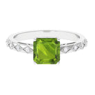 Asscher Cut Peridot Beaded Engagement Ring with Diamond Peridot - ( AAA ) - Quality - Rosec Jewels