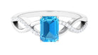 Emerald Cut Swiss Blue Topaz and Diamond Crossover Engagement Ring Swiss Blue Topaz - ( AAA ) - Quality - Rosec Jewels