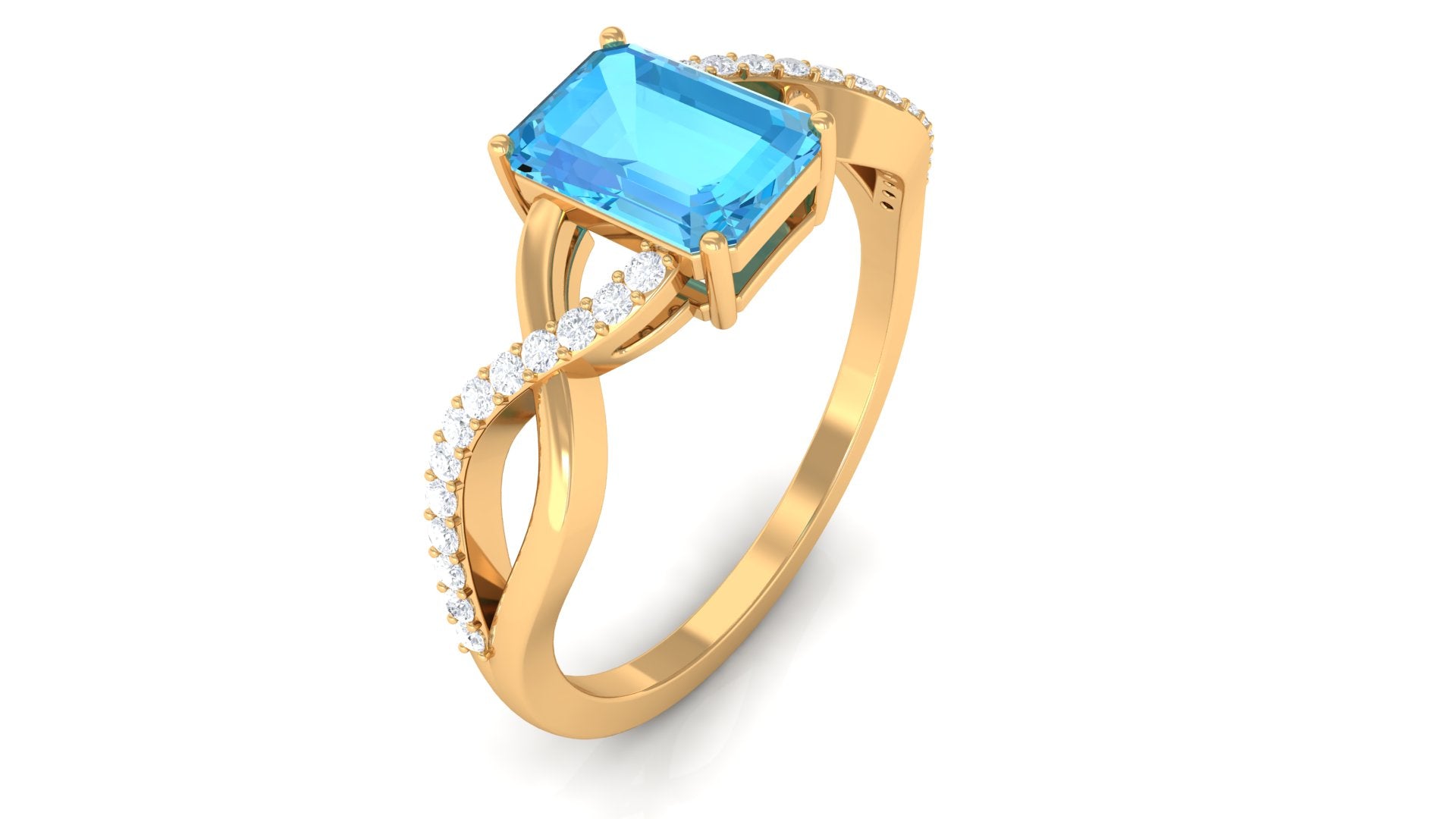 Emerald Cut Swiss Blue Topaz and Diamond Crossover Engagement Ring Swiss Blue Topaz - ( AAA ) - Quality - Rosec Jewels