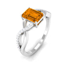 Emerald Cut Citrine and Diamond Crossover Engagement Ring Citrine - ( AAA ) - Quality - Rosec Jewels