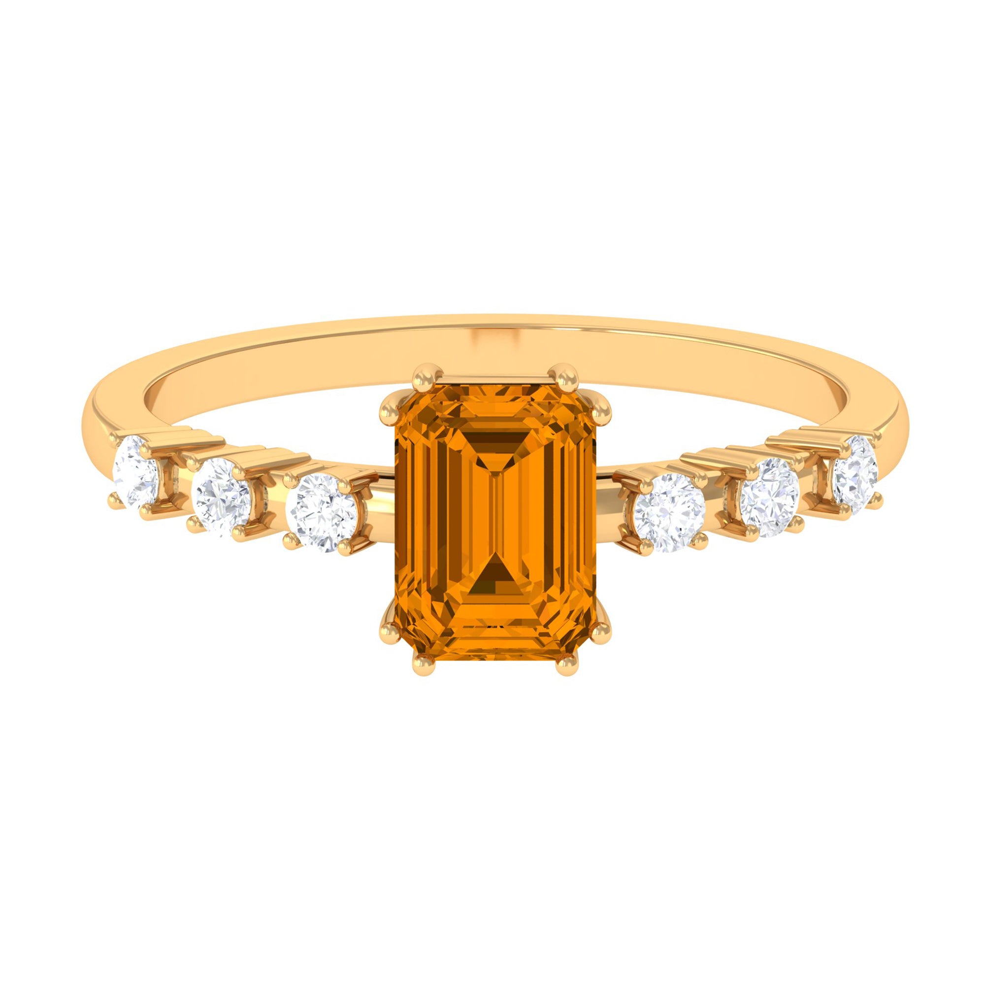 2 CT Emerald Cut Citrine and Diamond Solitaire Engagement Ring Citrine - ( AAA ) - Quality - Rosec Jewels