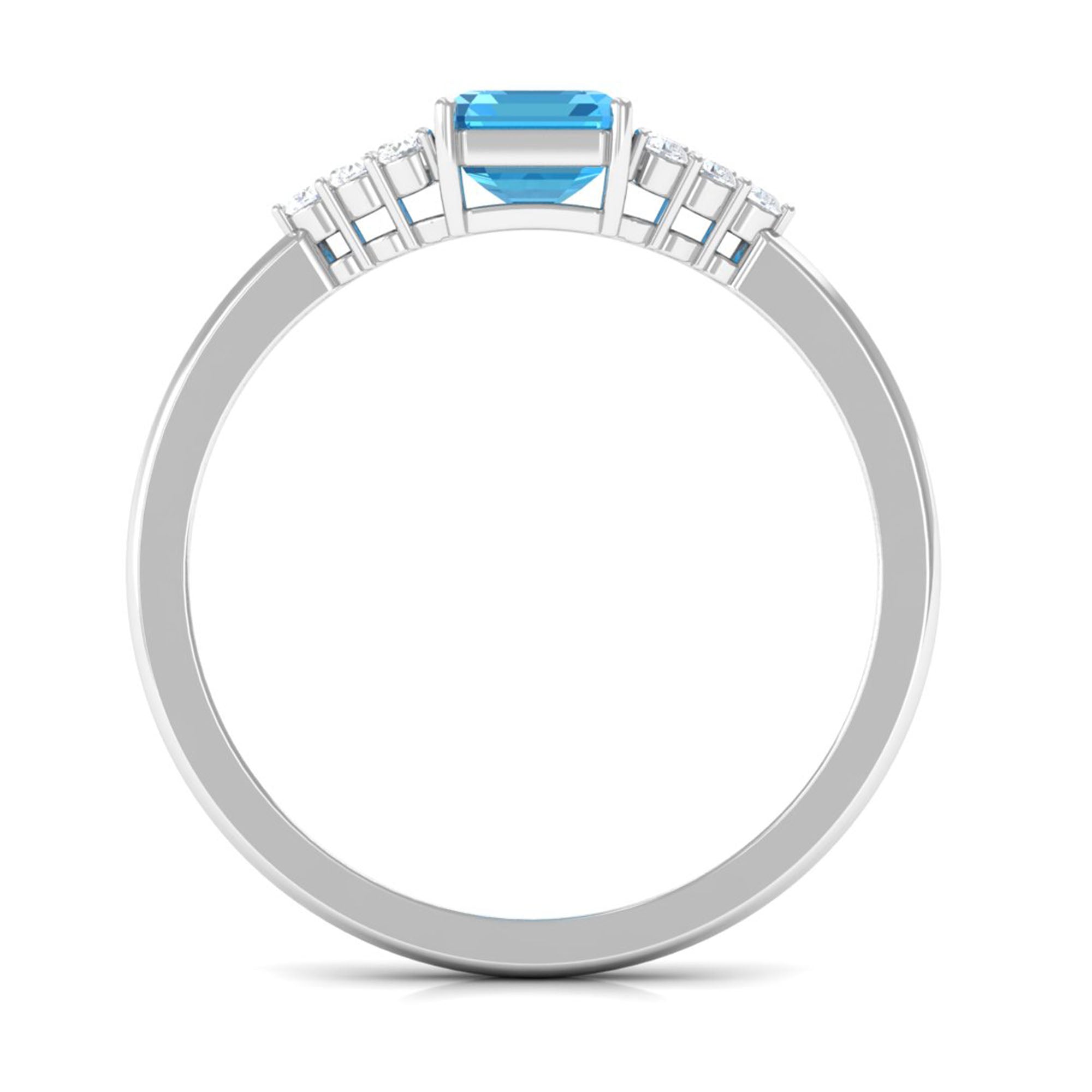 Emerald Cut Swiss Blue Topaz Solitaire Engagement Ring with Diamond Swiss Blue Topaz - ( AAA ) - Quality - Rosec Jewels