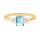 Octagon Cut Aquamarine Solitaire Engagement Ring with Diamond Aquamarine - ( AAA ) - Quality - Rosec Jewels