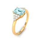 Octagon Cut Aquamarine Solitaire Engagement Ring with Diamond Aquamarine - ( AAA ) - Quality - Rosec Jewels