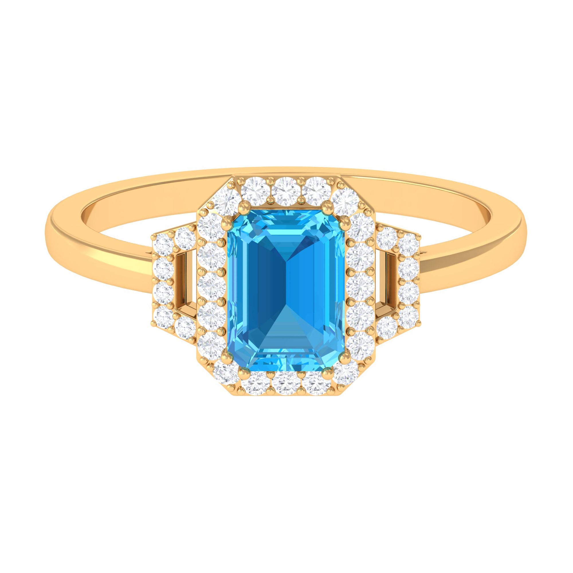 Emerald Cut Swiss Blue Topaz and Diamond Statement Engagement Ring Swiss Blue Topaz - ( AAA ) - Quality - Rosec Jewels