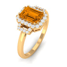 Emerald Cut Citrine and Diamond Statement Engagement Ring Citrine - ( AAA ) - Quality - Rosec Jewels