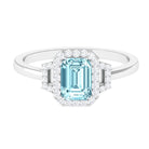 Octagon Aquamarine Statement Engagement Ring with Diamond Aquamarine - ( AAA ) - Quality - Rosec Jewels