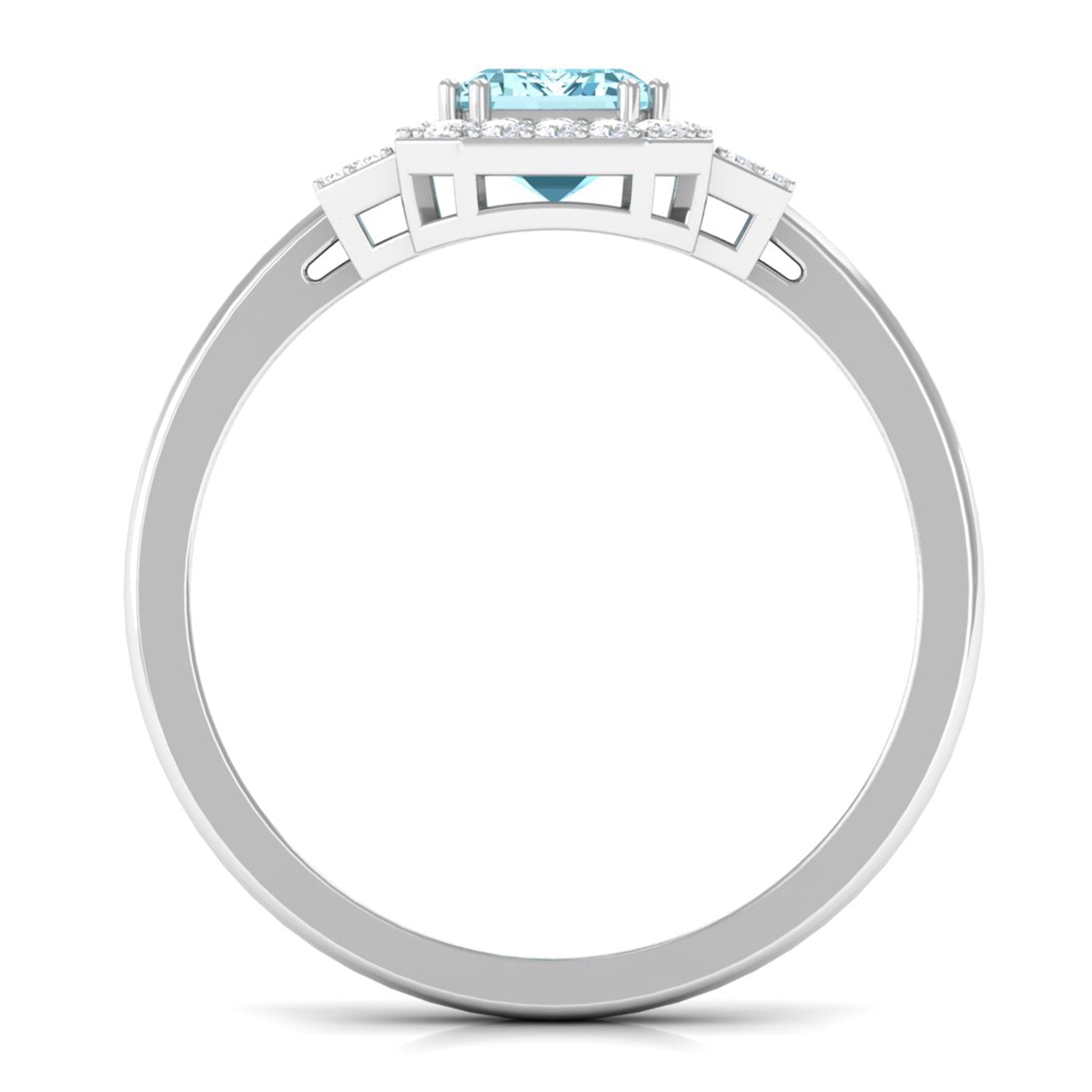 Octagon Aquamarine Statement Engagement Ring with Diamond Aquamarine - ( AAA ) - Quality - Rosec Jewels