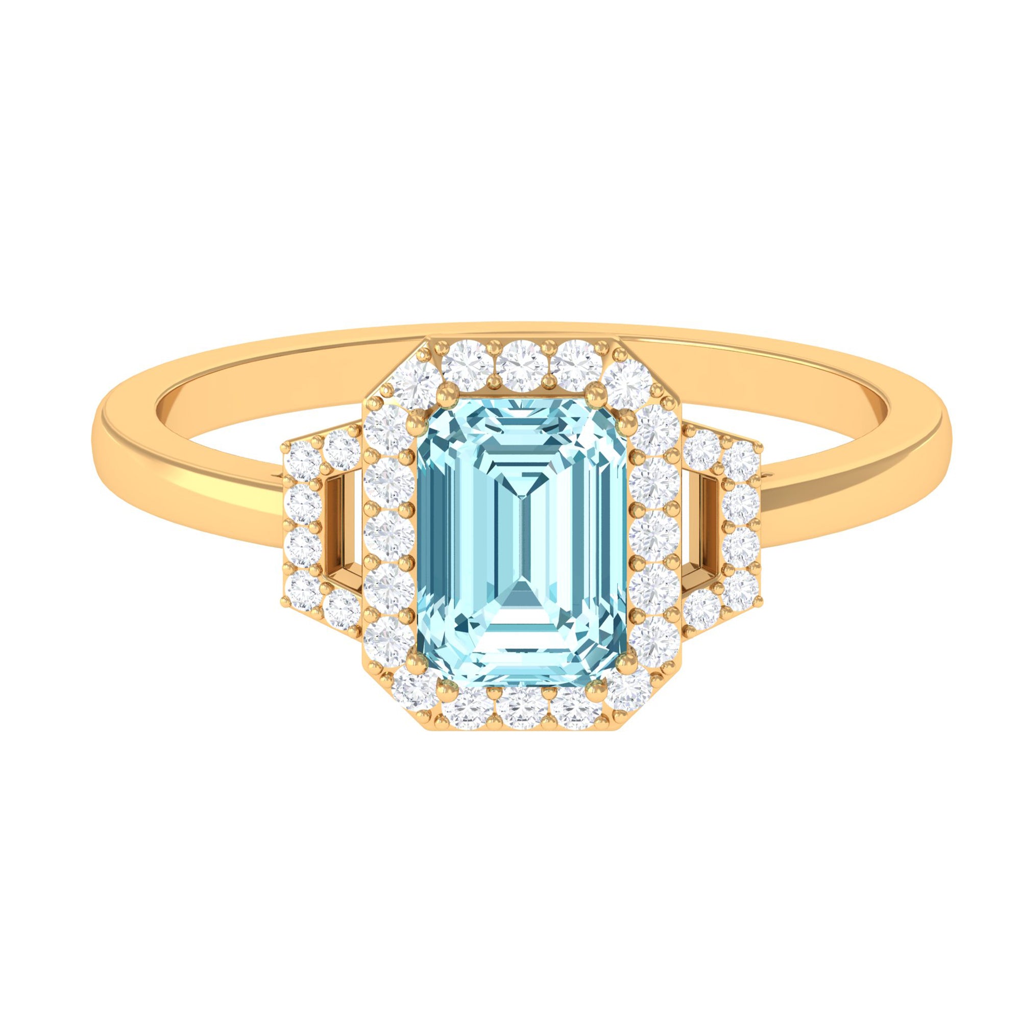 Octagon Aquamarine Statement Engagement Ring with Diamond Aquamarine - ( AAA ) - Quality - Rosec Jewels