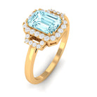 Octagon Aquamarine Statement Engagement Ring with Diamond Aquamarine - ( AAA ) - Quality - Rosec Jewels