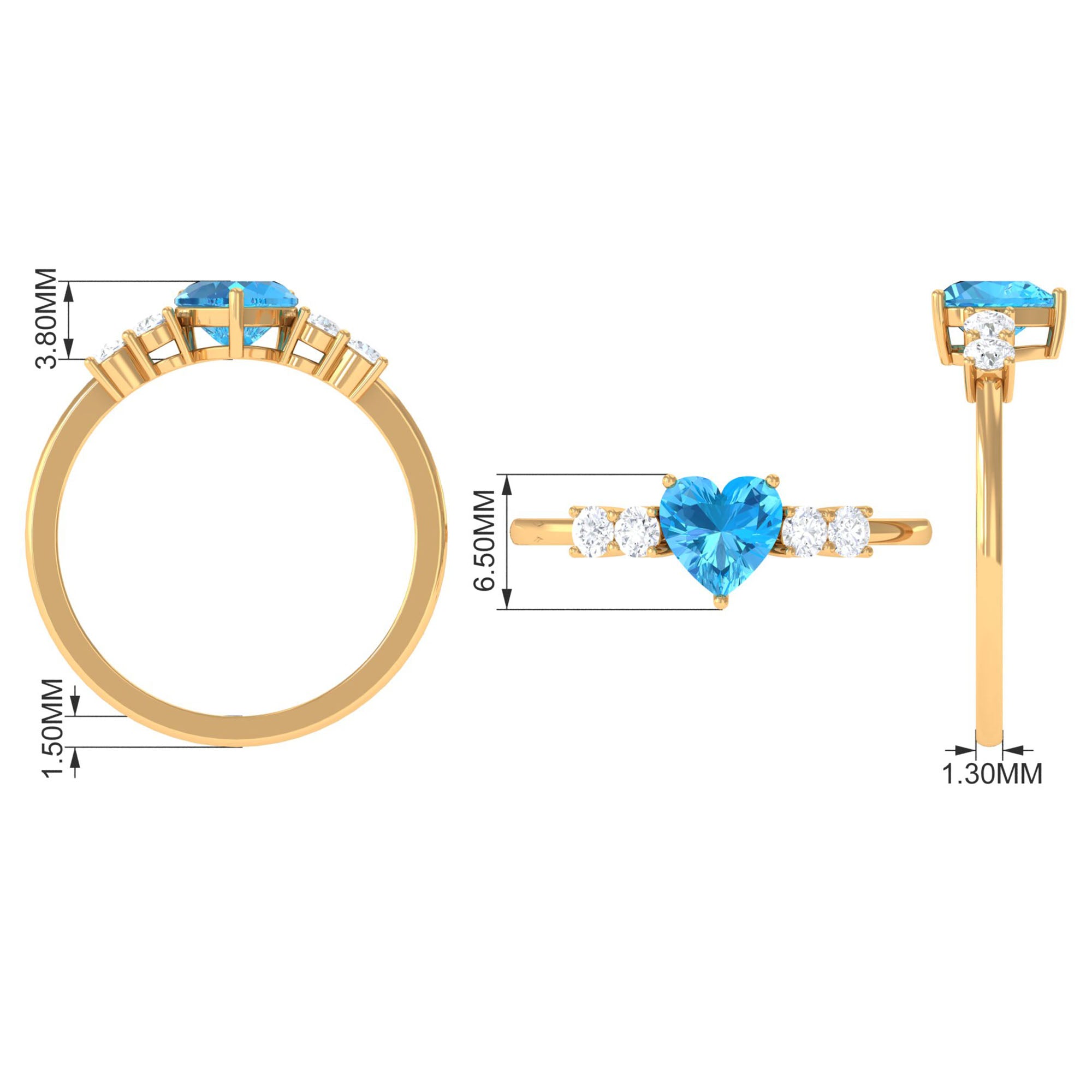 Heart Shape Swiss Blue Topaz Solitaire Promise Ring with Diamond Swiss Blue Topaz - ( AAA ) - Quality - Rosec Jewels