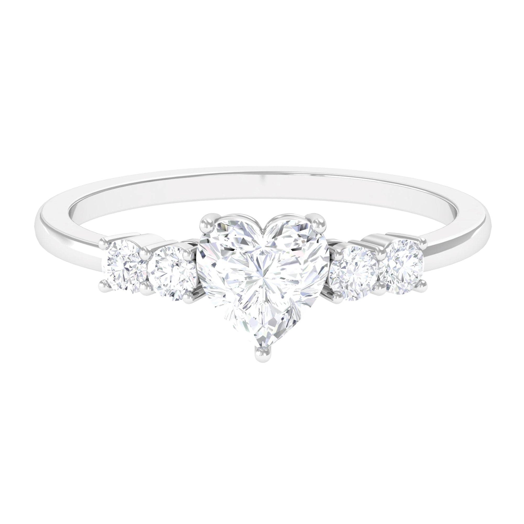 Heart Shape Moissanite Solitaire Promise Ring with Side Stones Moissanite - ( D-VS1 ) - Color and Clarity - Rosec Jewels