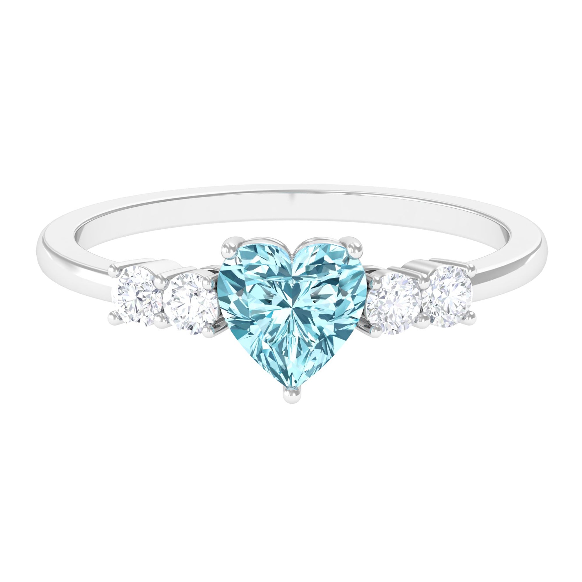 1 CT Heart Shape Aquamarine Solitaire Promise Ring with Diamond Aquamarine - ( AAA ) - Quality - Rosec Jewels