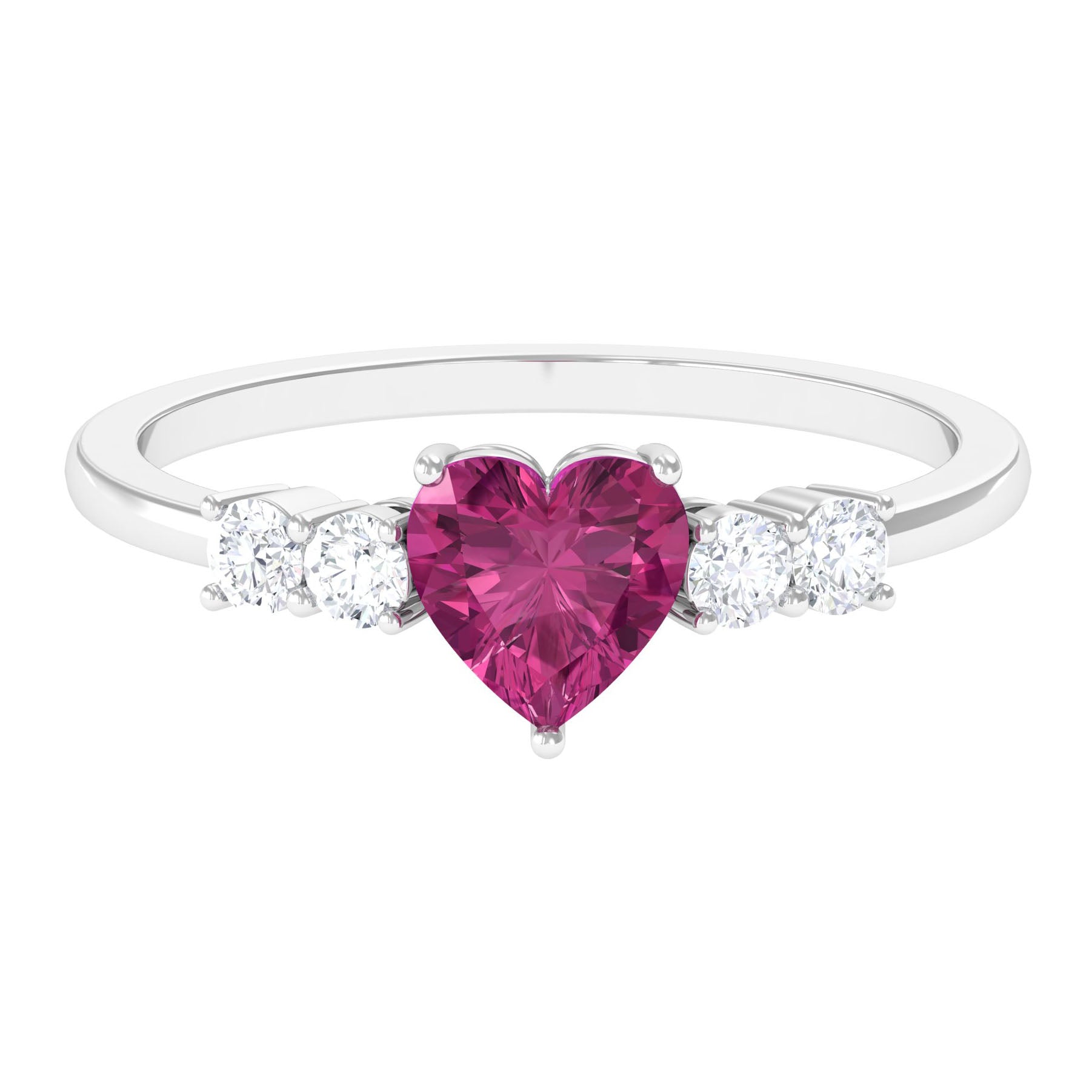 Heart Shape Pink Tourmaline Solitaire Promise Ring with Diamond Pink Tourmaline - ( AAA ) - Quality - Rosec Jewels