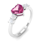 Heart Shape Pink Tourmaline Solitaire Promise Ring with Diamond Pink Tourmaline - ( AAA ) - Quality - Rosec Jewels