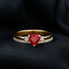 Heart Shape Created Ruby Ring Set with Diamond Enhancer Lab Created Ruby - ( AAAA ) - Quality - Rosec Jewels