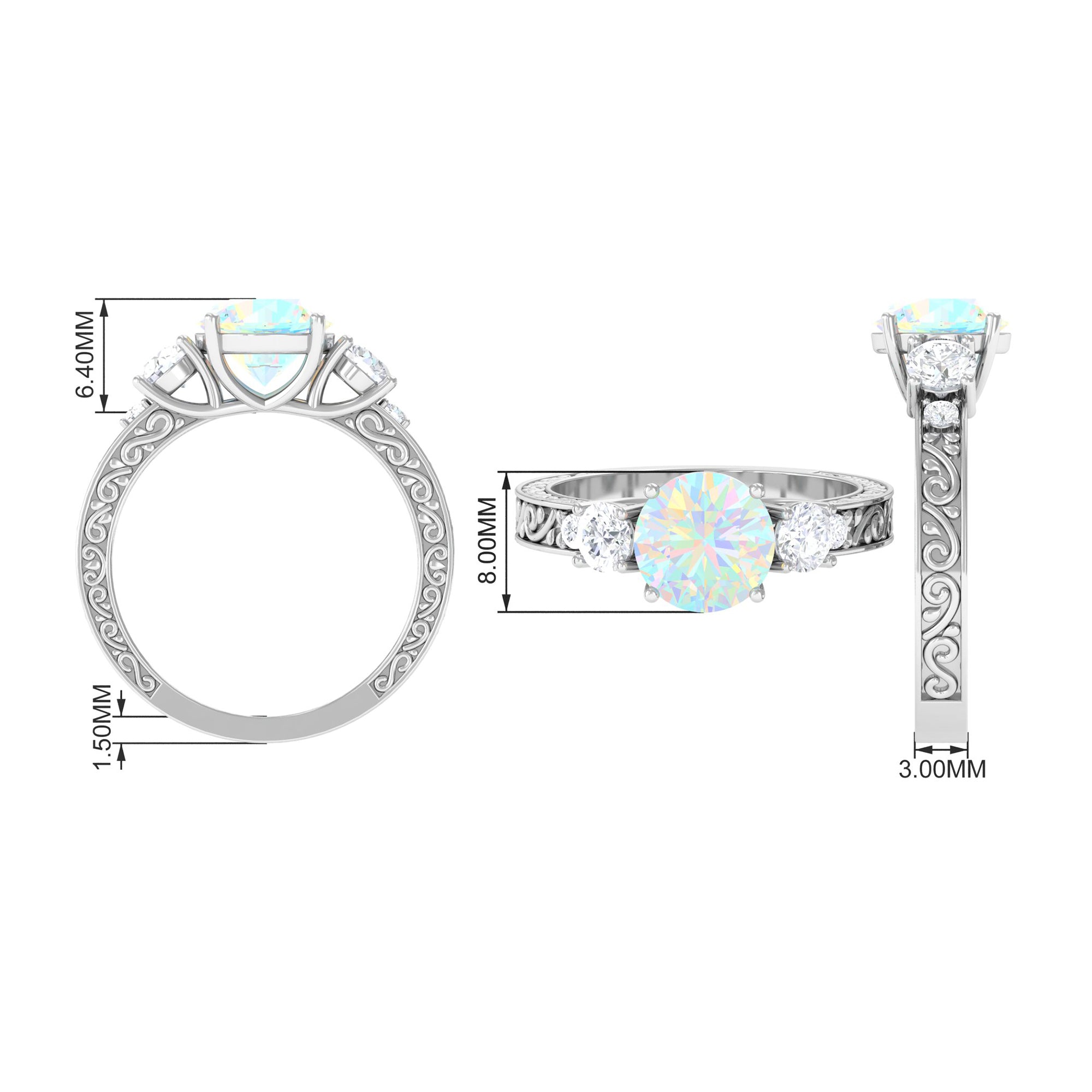 Round Ethiopian Opal and Moissanite Art Deco Engagement Ring in Gold Ethiopian Opal - ( AAA ) - Quality - Rosec Jewels