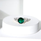 Created Emerald and Diamond Engagement Ring with Crossover Shank Lab Created Emerald - ( AAAA ) - Quality - Rosec Jewels