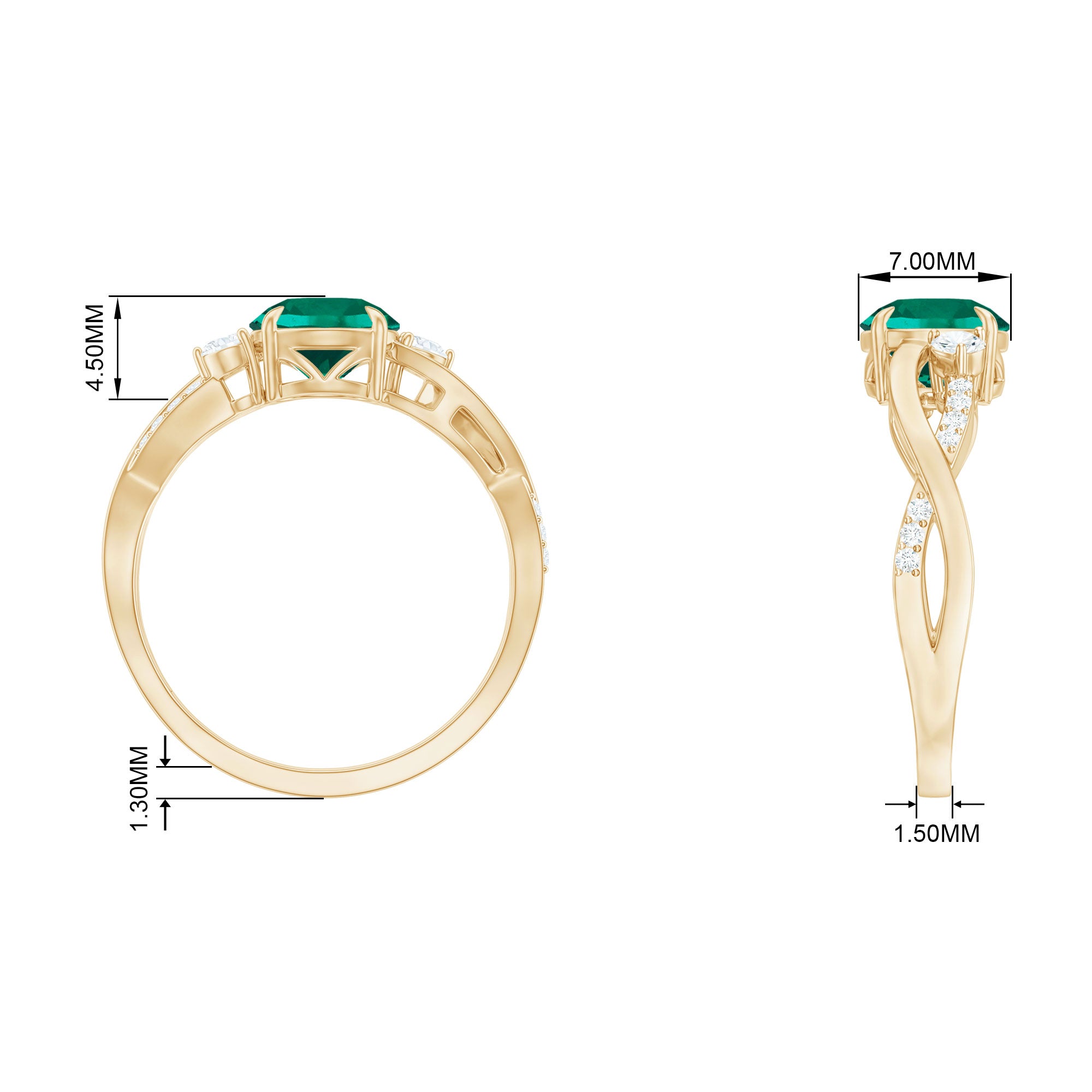 Created Emerald and Diamond Engagement Ring with Crossover Shank Lab Created Emerald - ( AAAA ) - Quality - Rosec Jewels