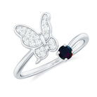 Natural Black Opal and Diamond Butterfly Ring Black Opal - ( AAA ) - Quality - Rosec Jewels