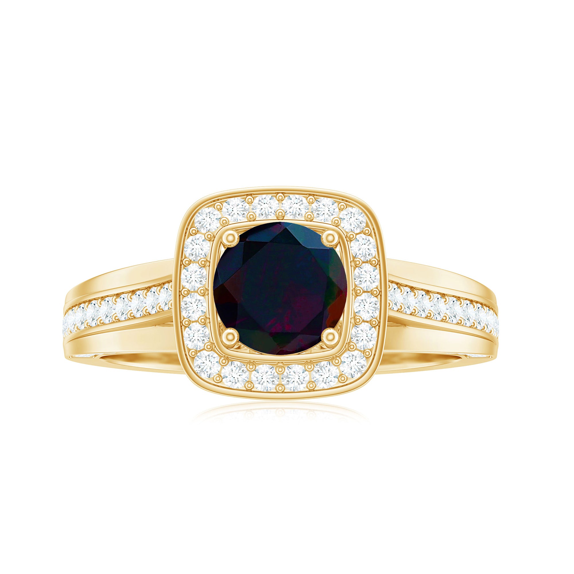 Classic Black Opal Engagement Ring with Moissanite Accent Black Opal - ( AAA ) - Quality - Rosec Jewels