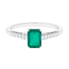 1 CT Octagon shape Emerald Classic Engagement Ring with Diamond Side Stones Emerald - ( AAA ) - Quality - Rosec Jewels