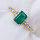 1 CT Octagon shape Emerald Classic Engagement Ring with Diamond Side Stones Emerald - ( AAA ) - Quality - Rosec Jewels