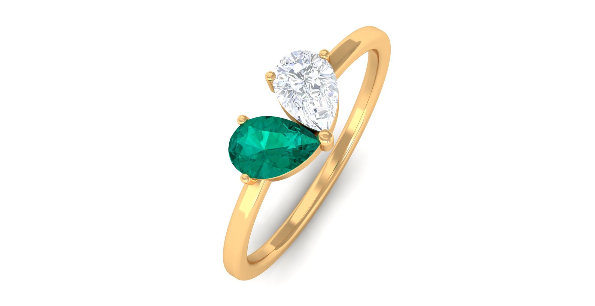 Natural Emerald Toi Et Moi Promise Ring Emerald - ( AAA ) - Quality - Rosec Jewels