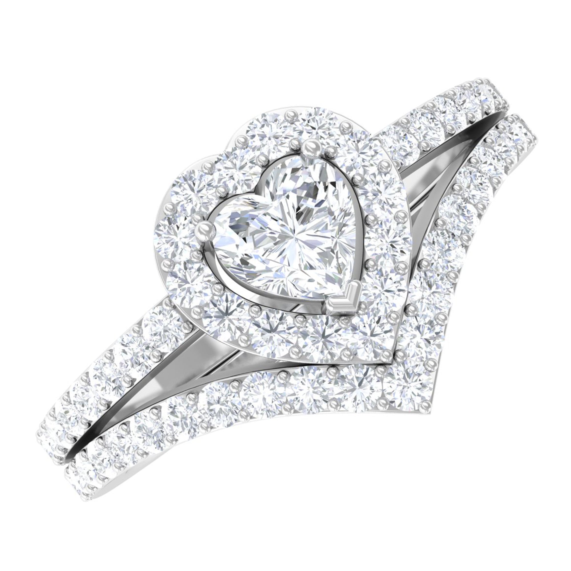 Heart Shape Lab Grown Diamond Bridal Ring Set Lab Grown Diamond - ( EF-VS ) - Color and Clarity - Rosec Jewels