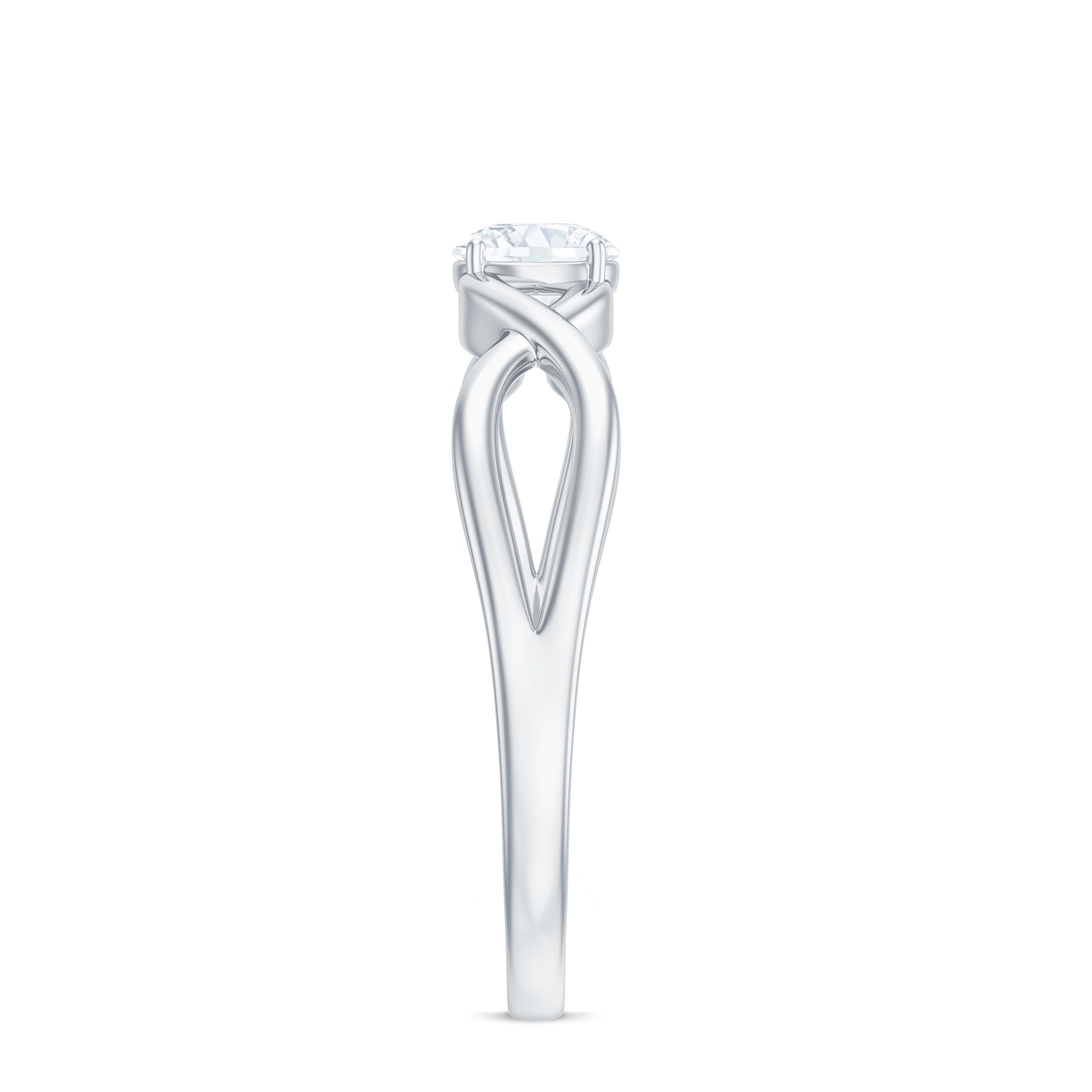 Round Lab Grown Diamond Solitaire Promise Ring in Crossover Shank Lab Grown Diamond - ( EF-VS ) - Color and Clarity - Rosec Jewels