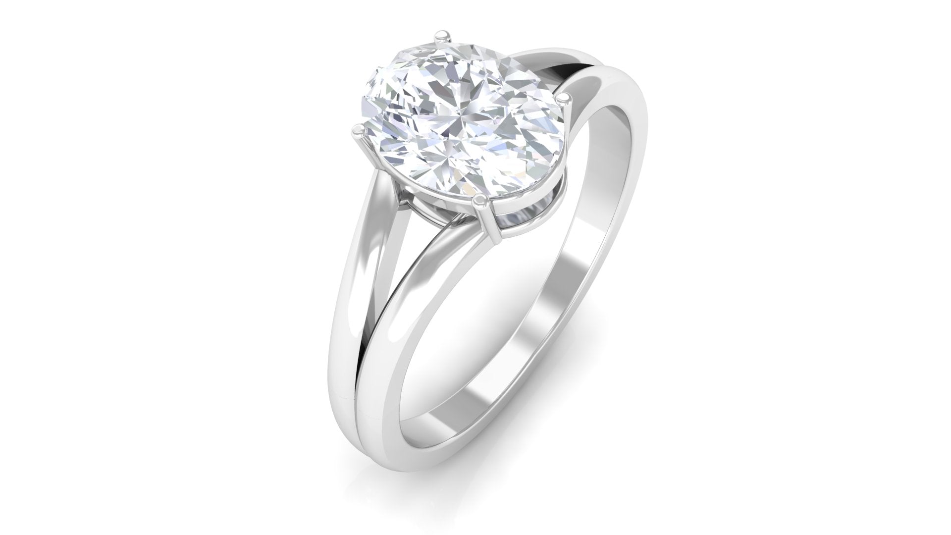 Oval Lab Grown Diamond Solitaire Ring in Split Shank Lab Grown Diamond - ( EF-VS ) - Color and Clarity - Rosec Jewels