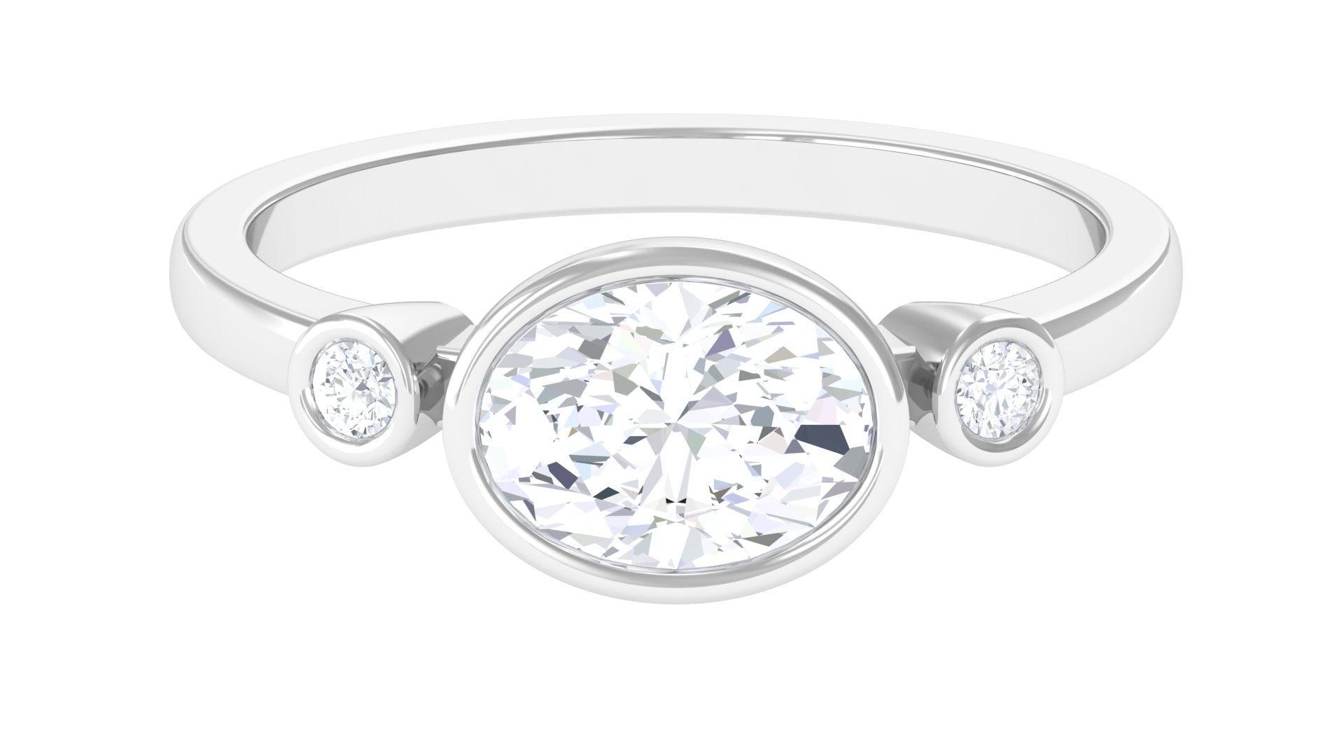 Bezel Set Oval Lab Grown Diamond East West Engagement Ring Lab Grown Diamond - ( EF-VS ) - Color and Clarity - Rosec Jewels