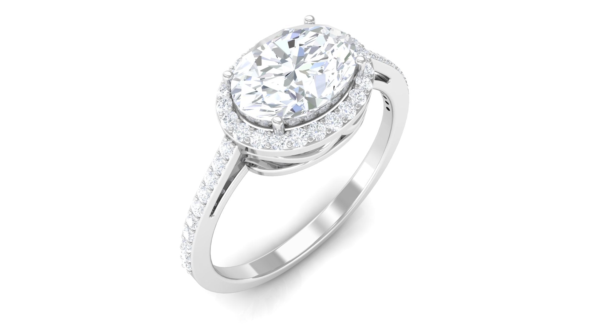 Oval Shape Lab Grown Diamond Engagement Ring with Halo Lab Grown Diamond - ( EF-VS ) - Color and Clarity - Rosec Jewels