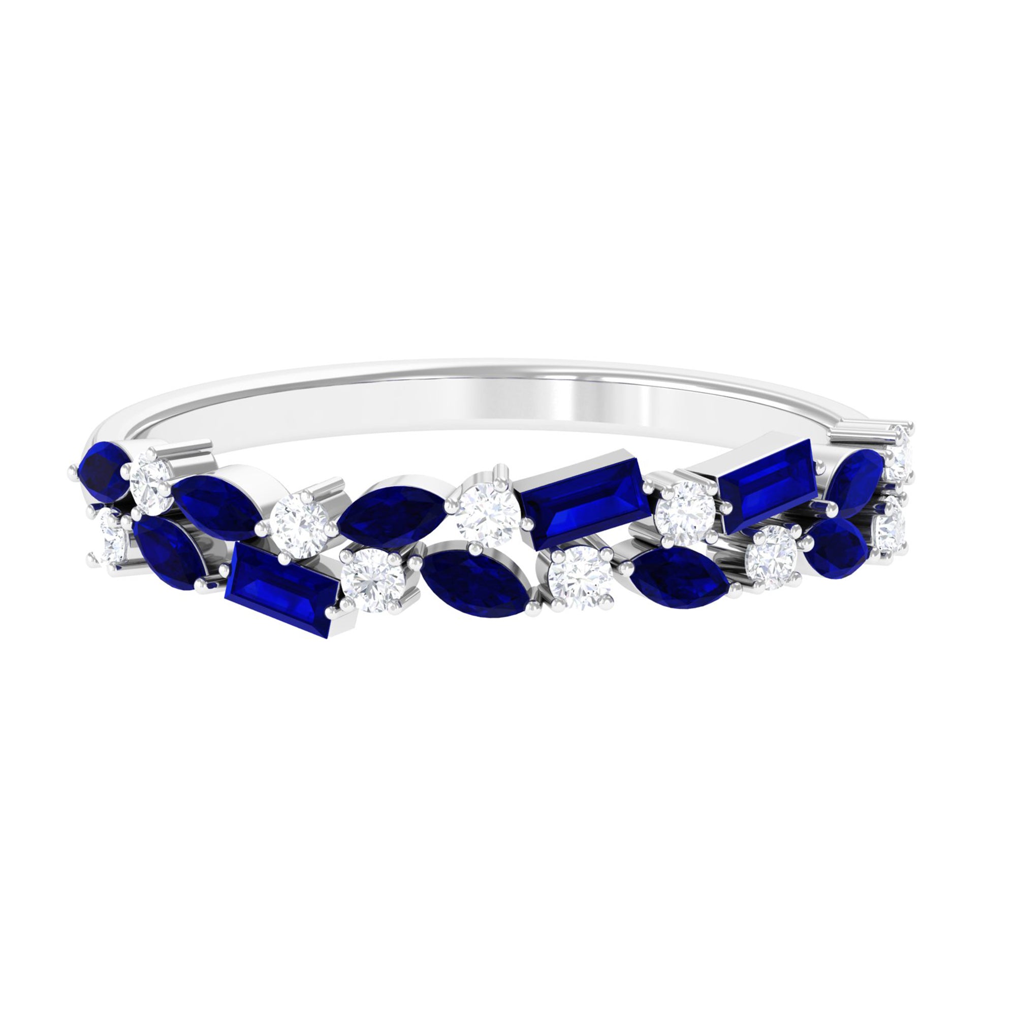 Rosec Jewels-Natural Blue Sapphire Diamond Half Eternity Anniversary Band Ring