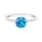 2.75 CT Swiss Blue Topaz Solitaire Ring with Diamond Side Stones Swiss Blue Topaz - ( AAA ) - Quality - Rosec Jewels