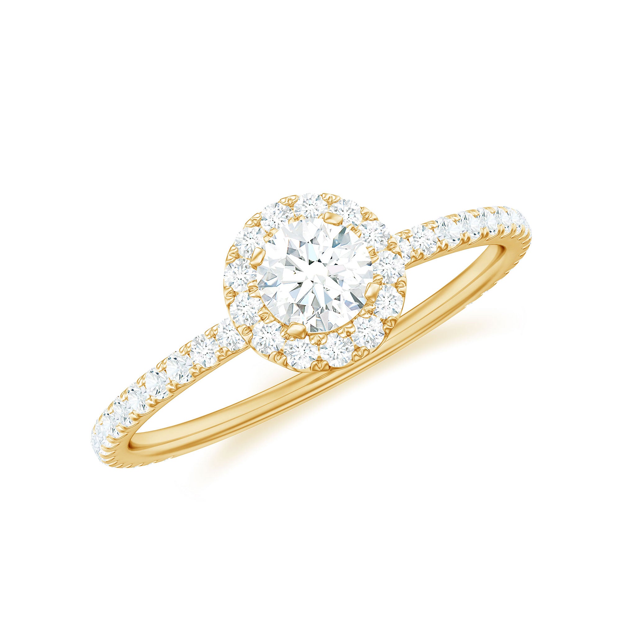 0.75 CT Minimal Moissanite Halo Engagement Ring in Gold Moissanite - ( D-VS1 ) - Color and Clarity - Rosec Jewels