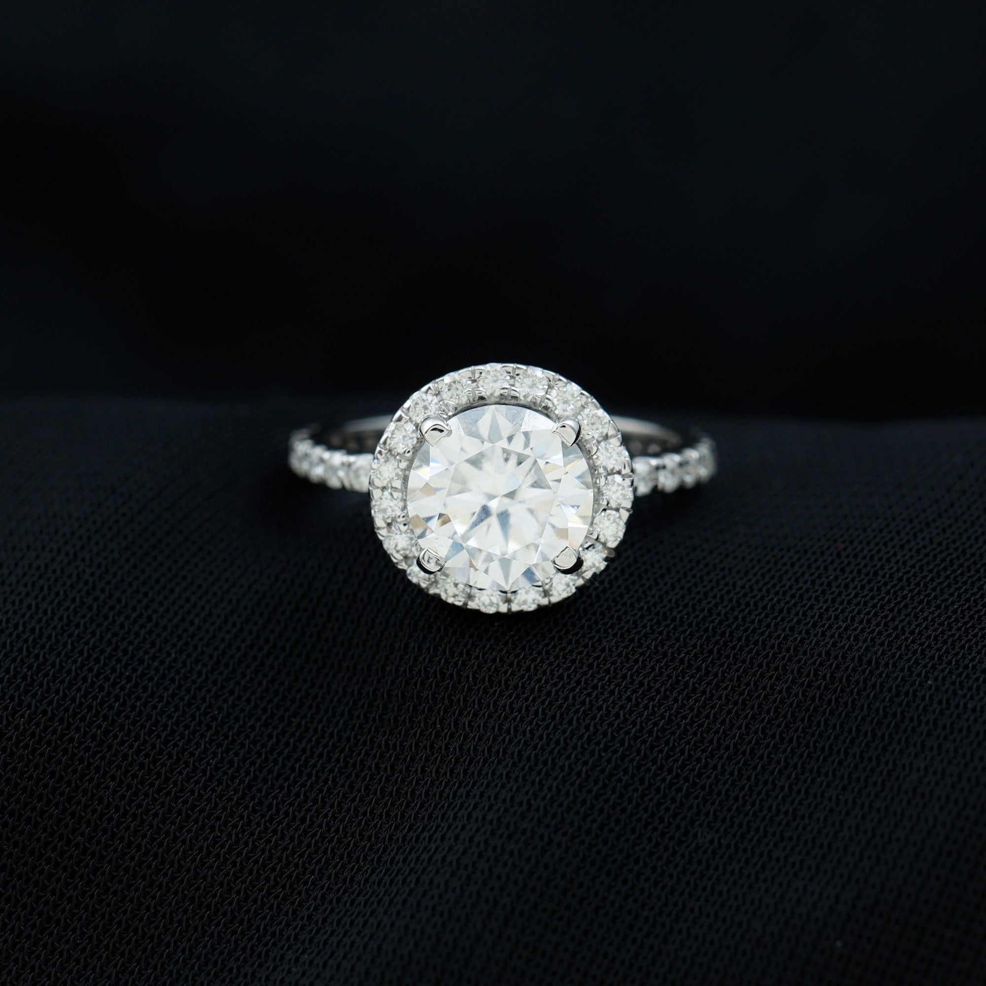 Round Moissanite Classic Halo Engagement Ring in Gold Moissanite - ( D-VS1 ) - Color and Clarity - Rosec Jewels