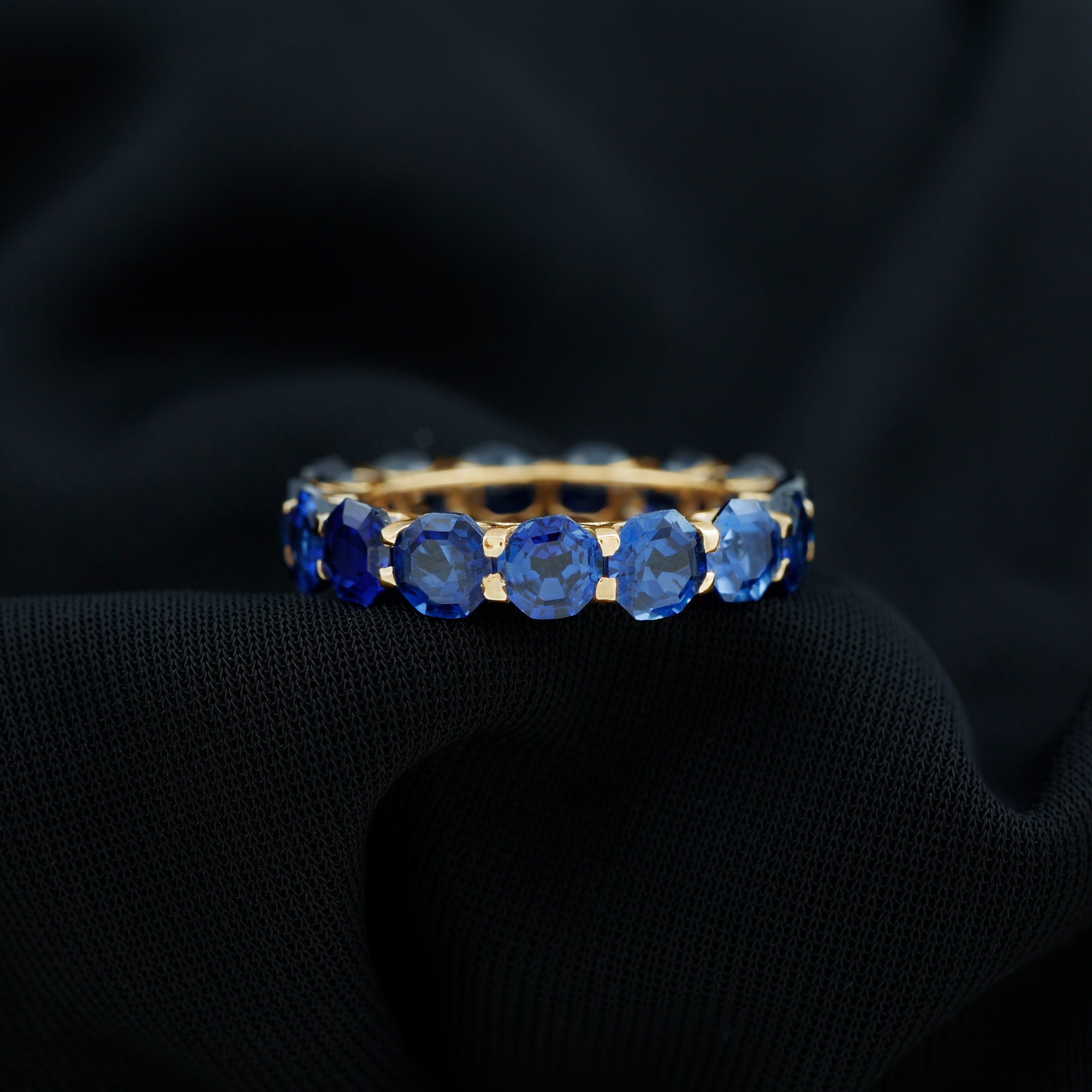 Octagon Cut Lab Grown Blue Sapphire Eternity Band Ring Lab Created Blue Sapphire - ( AAAA ) - Quality - Rosec Jewels