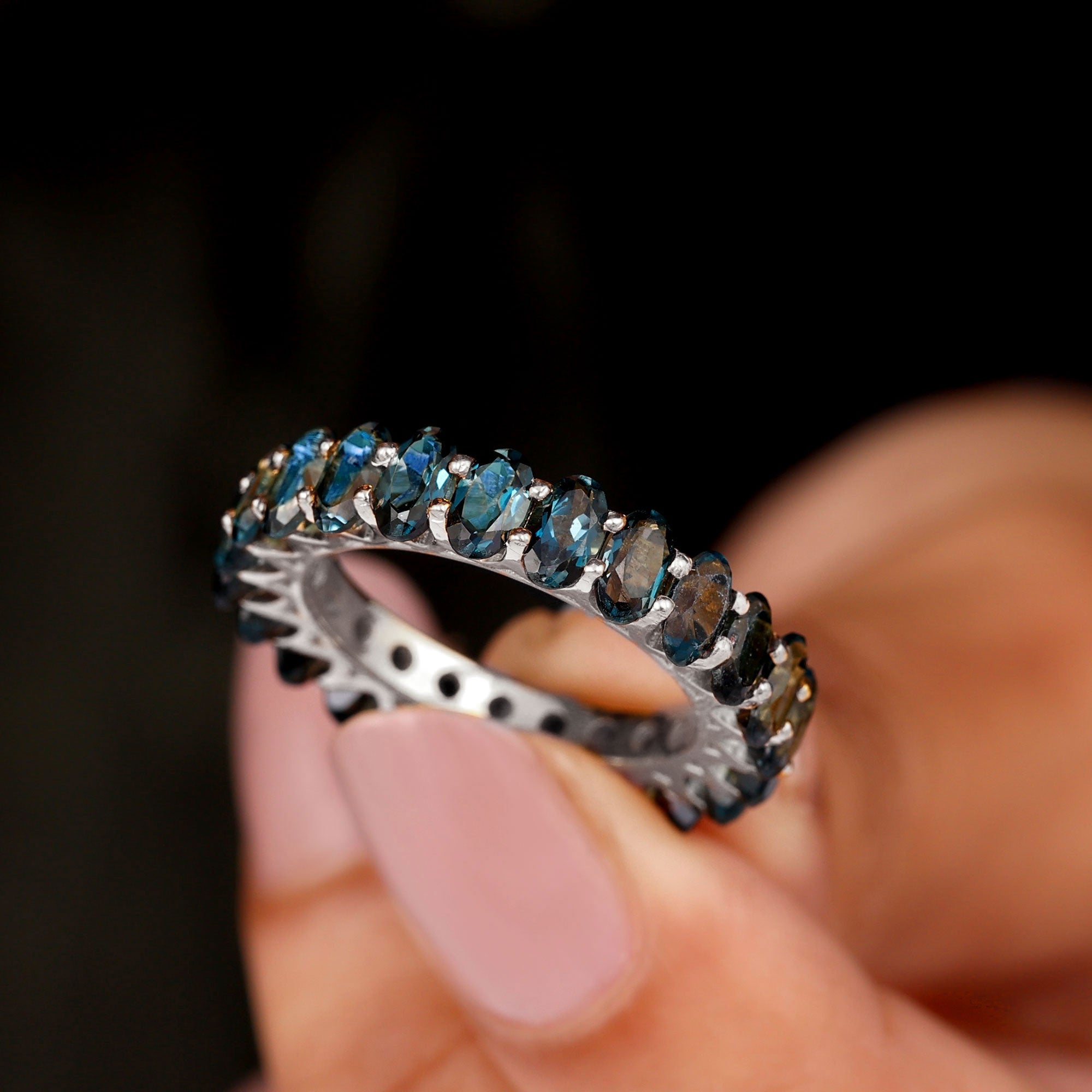 Oval Cut London Blue Topaz Eternity Ring in Shared Prong Setting London Blue Topaz - ( AAA ) - Quality - Rosec Jewels