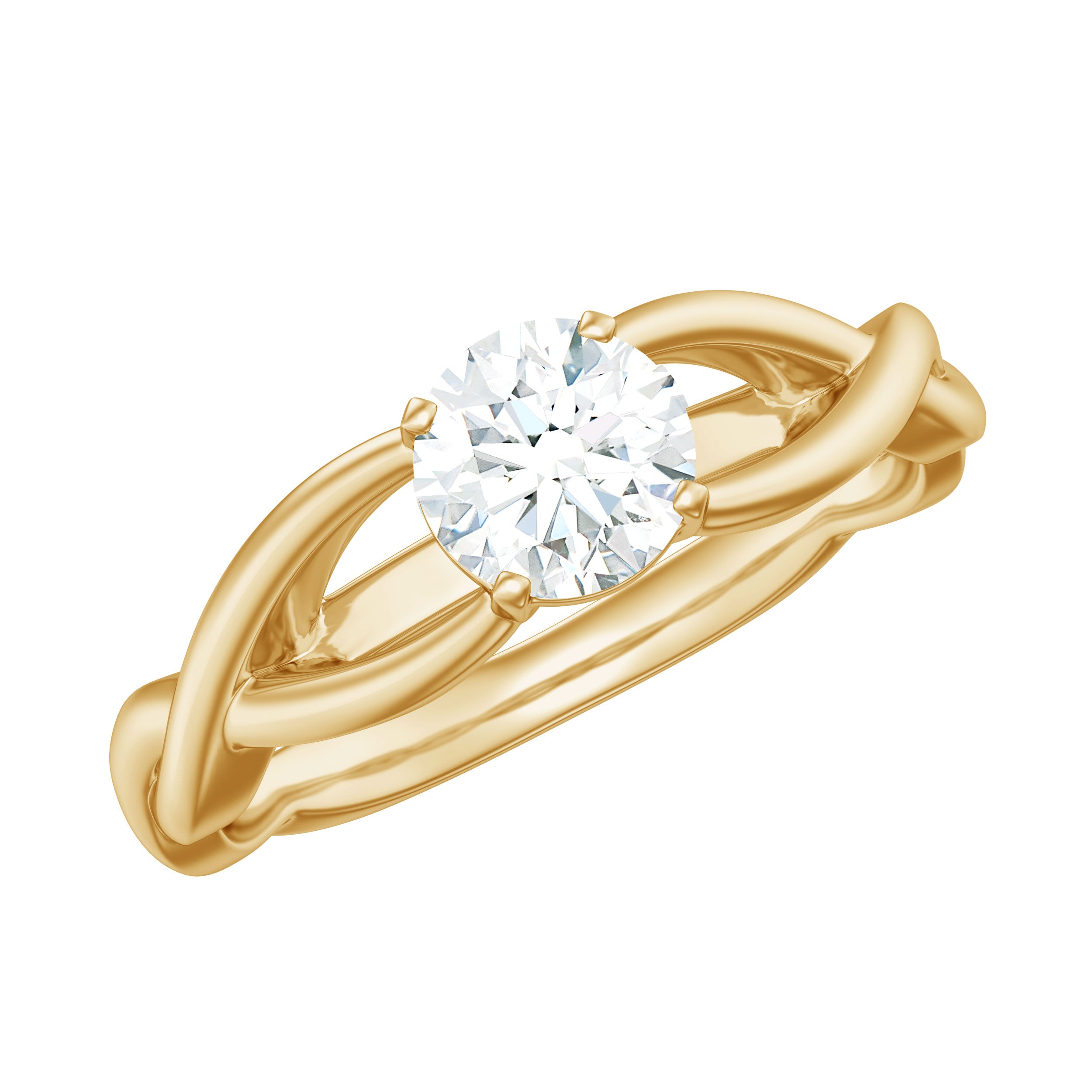 Certified Zircon Solitaire Ring with Crossover Shank Zircon - ( AAAA ) - Quality - Rosec Jewels