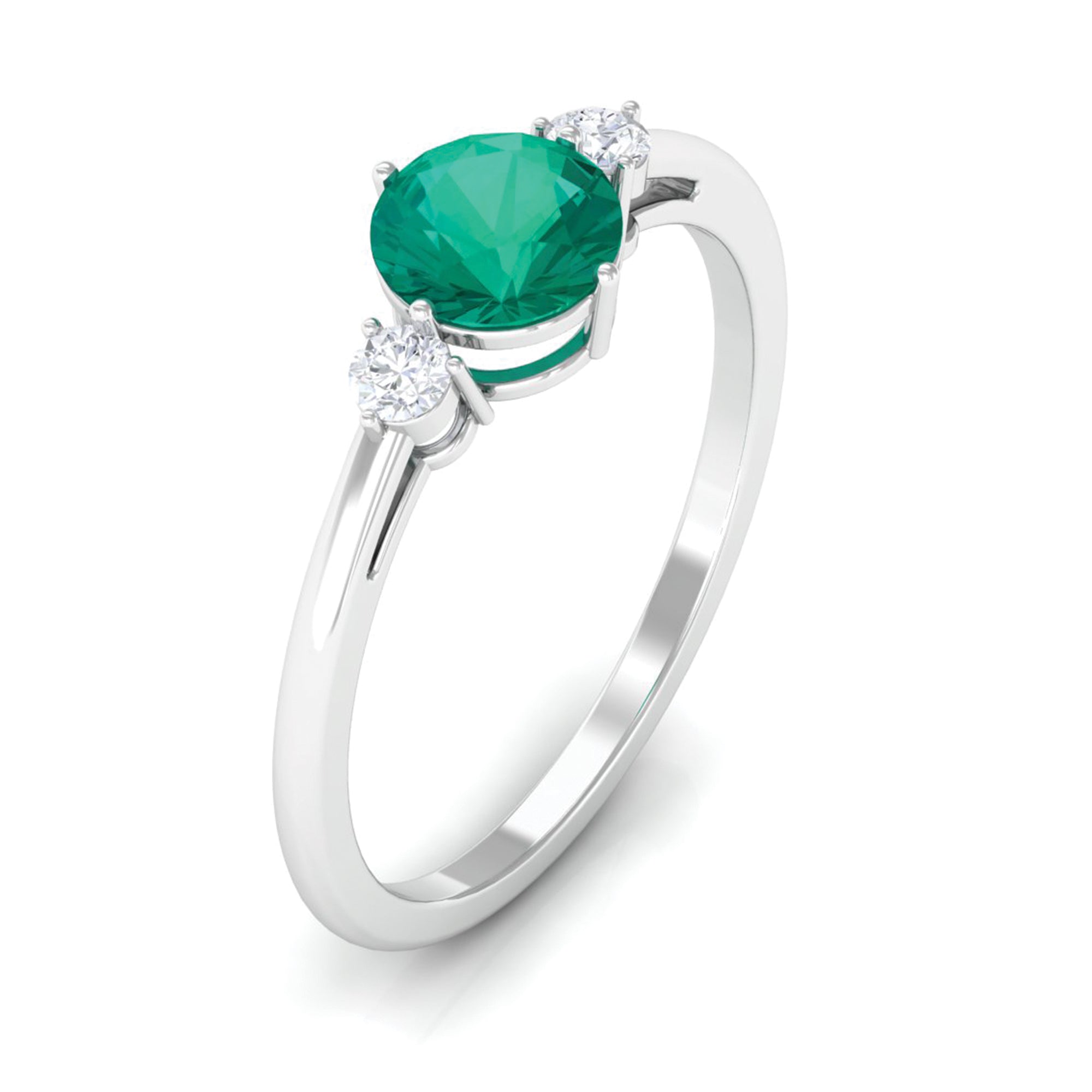 Emerald and Diamond Minimal Promise Ring Emerald - ( AAA ) - Quality - Rosec Jewels