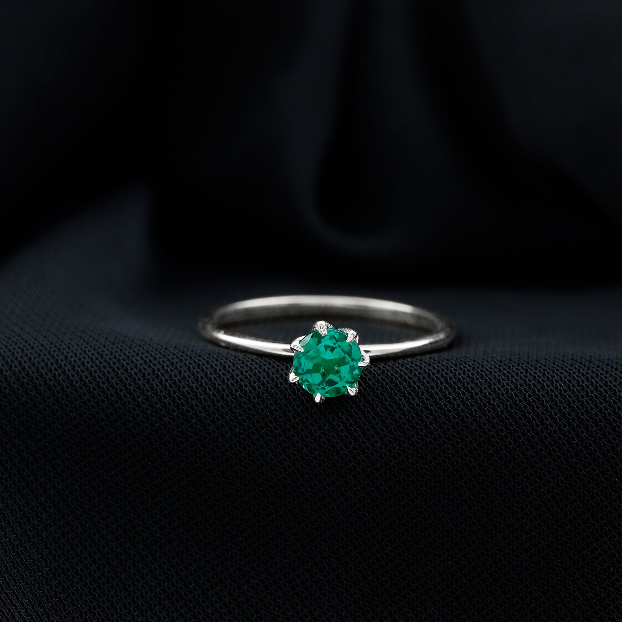 5 MM Round Created Emerald Solitaire Ring in Lotus Basket Setting Lab Created Emerald - ( AAAA ) - Quality - Rosec Jewels