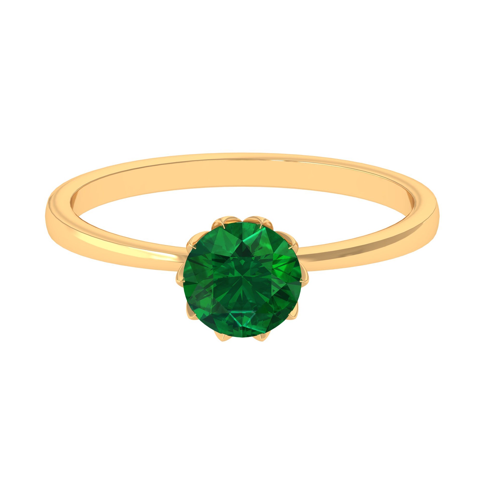 5 MM Round Created Emerald Solitaire Ring in Lotus Basket Setting Lab Created Emerald - ( AAAA ) - Quality - Rosec Jewels