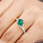 Split Shank Created Emerald Solitaire Ring with Diamond Lab Created Emerald - ( AAAA ) - Quality - Rosec Jewels